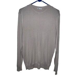 Zara Men Beige Crew Neck Lightweight Sweater Size Medium Minimalist Contemporary